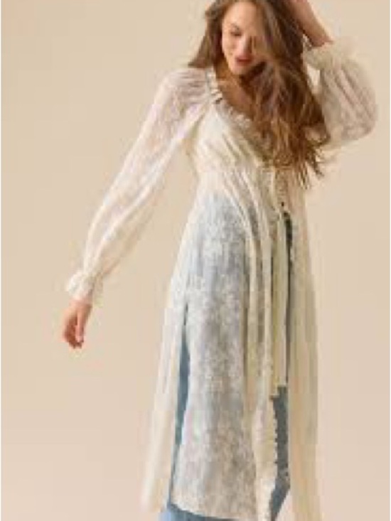 Altar'd State Other - Altar’s State Sheer Ivory Lace Longline Tie Front Duster Kimono NWT